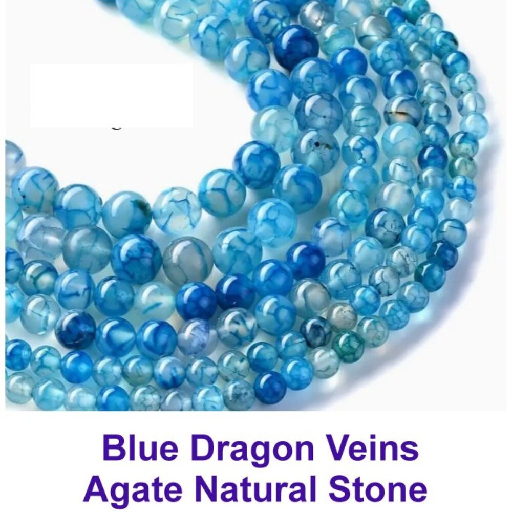 Blue Dragon Veins Agate Natural Stone  15" Strand